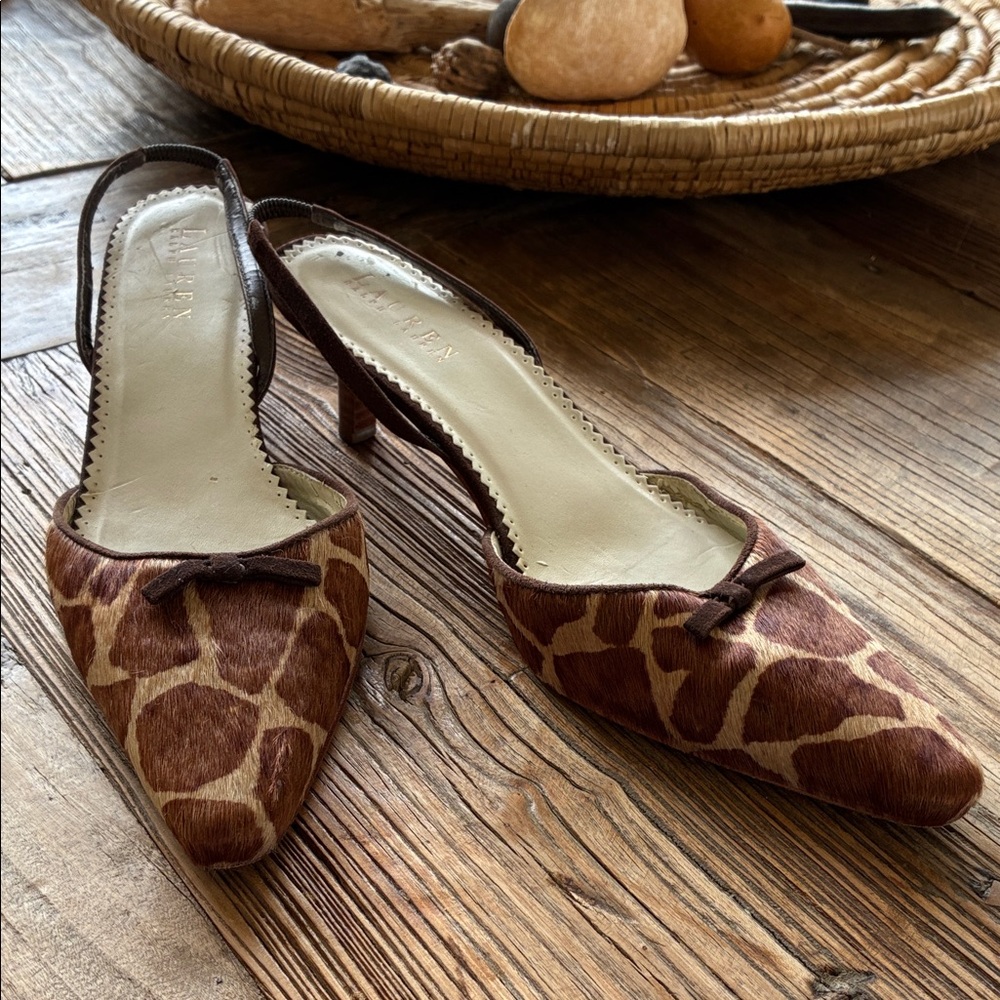 Lauren Ralph Lauren Brown Giraffe-Print Slingback Pumps